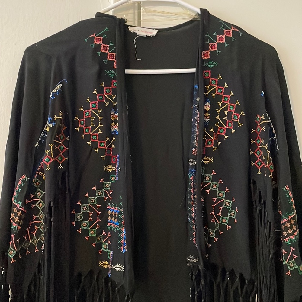Embroidered Fringe Kimono